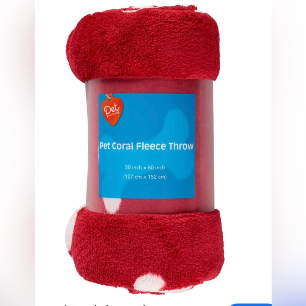 NEW! Pet Central Coral Fleece Throw, 50" X 60" , Red & White
